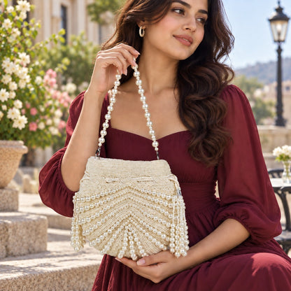 White Seashell Pearl Potli