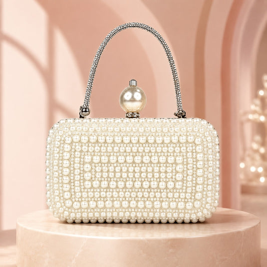White Pearl Box Clutch