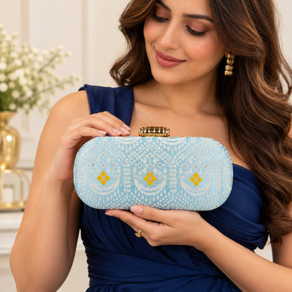 Pastel Blue Floral Clutch