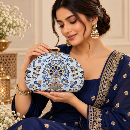 Ornate Blue Floral Clutch