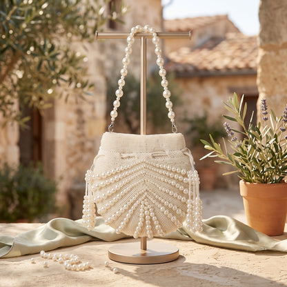 White Seashell Pearl Potli