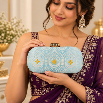 Pastel Blue Floral Clutch