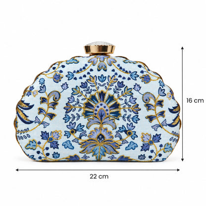 Ornate Blue Floral Clutch