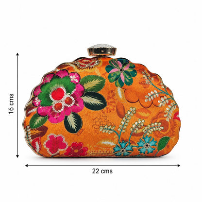 Ornate Orange Floral Clutch