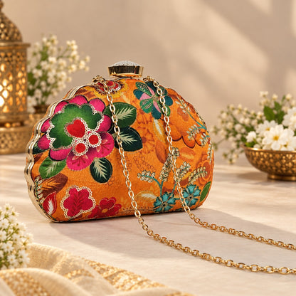 Ornate Orange Floral Clutch