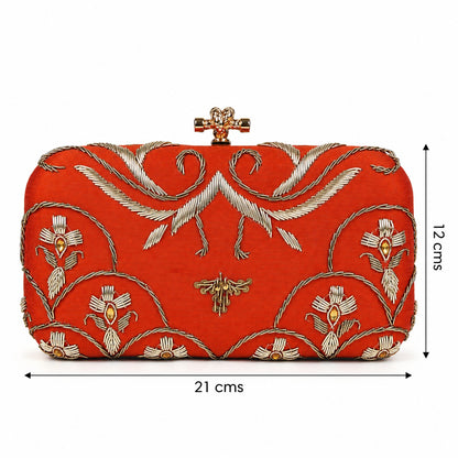 Luxury Terra-Cotta Embroidered Clutch