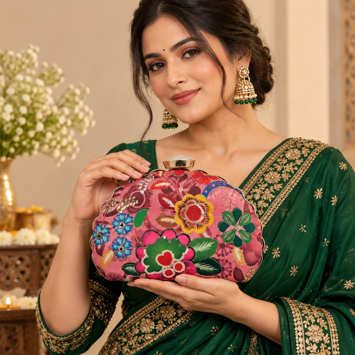 Ornate Rose Floral Clutch