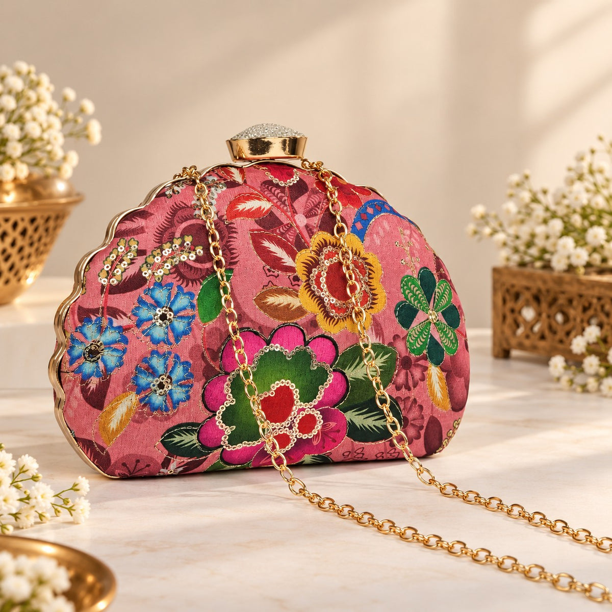 Ornate Rose Floral Clutch