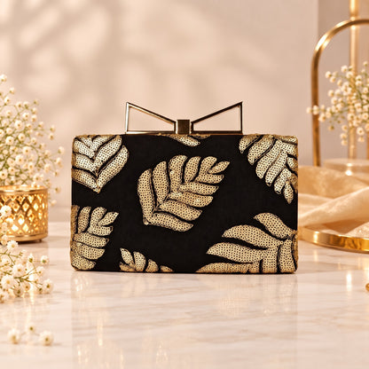 Gold-Leaf Black Clutch