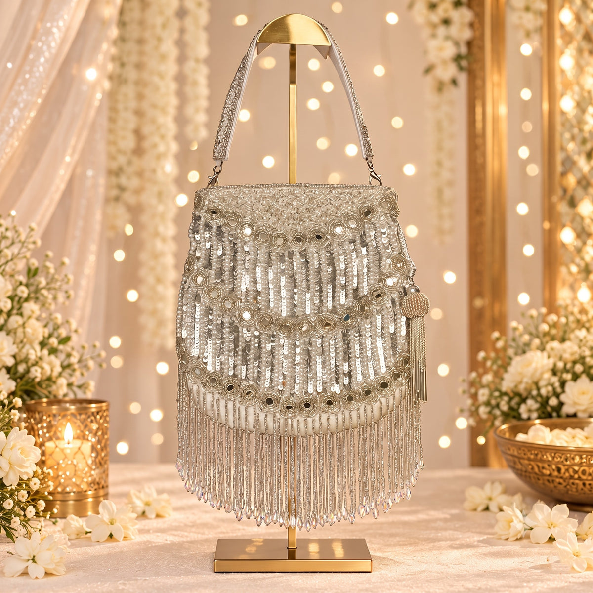 Silver Sequin Bridal Potli