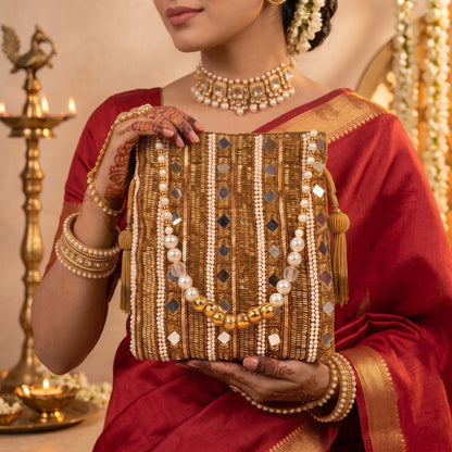 Golden Mirror Stripe Potli