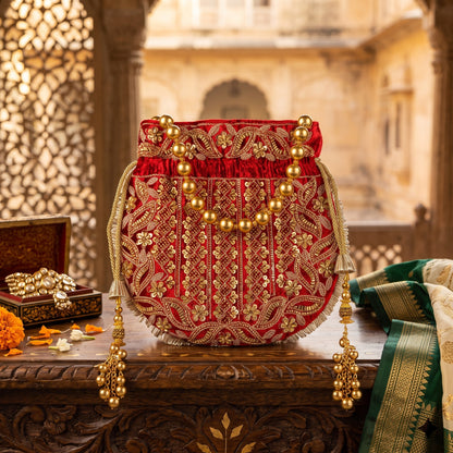 Ruby Sequin Leaf Potli