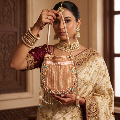 Peach Gemstone Fringe Potli
