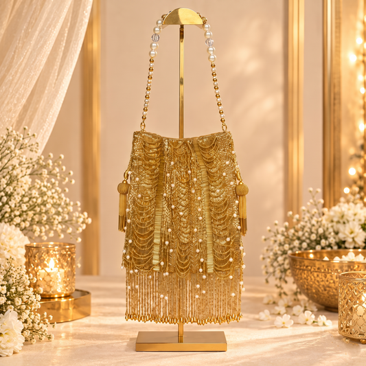 Golden Beaded Jhaller Bridal Potli