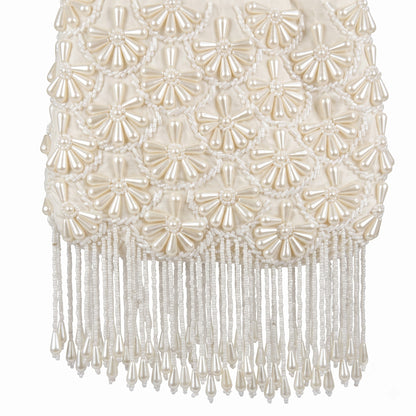 White Daisy Pearl Fringe Potli