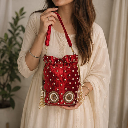 Ruby Mirror Medallion Potli