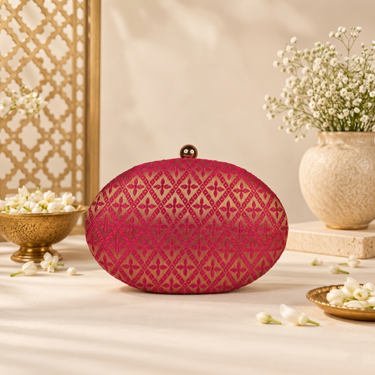 Elegant Pink and Gold Brocade Clutch