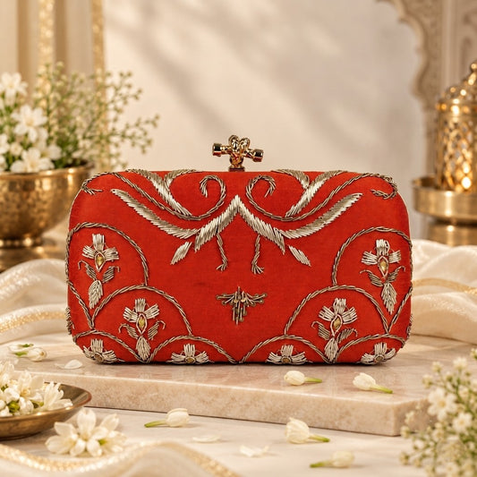 Luxury Terra-Cotta Embroidered Clutch