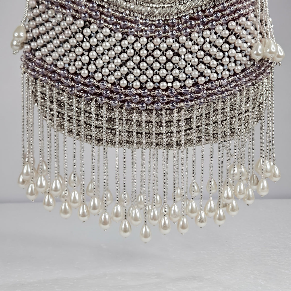 Maroon and Silver Pearl potli