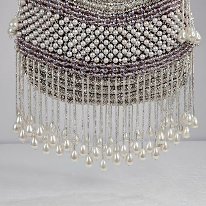 Maroon and Silver Pearl potli