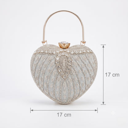 Silver Heart Crystal Clutch