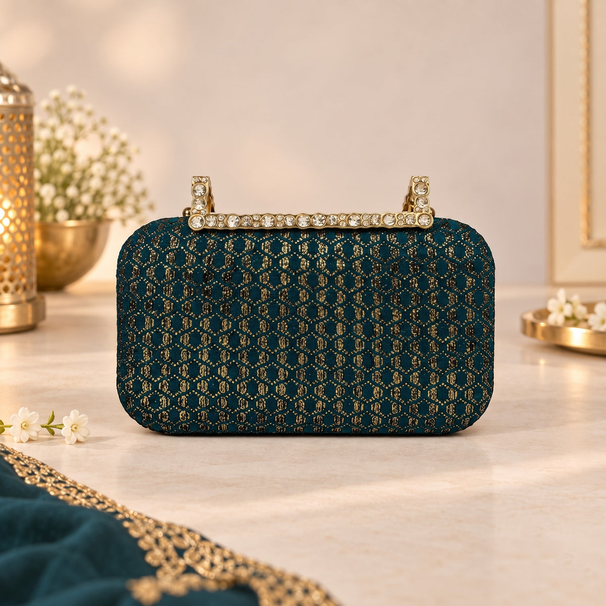 Teal Brocade Clutch