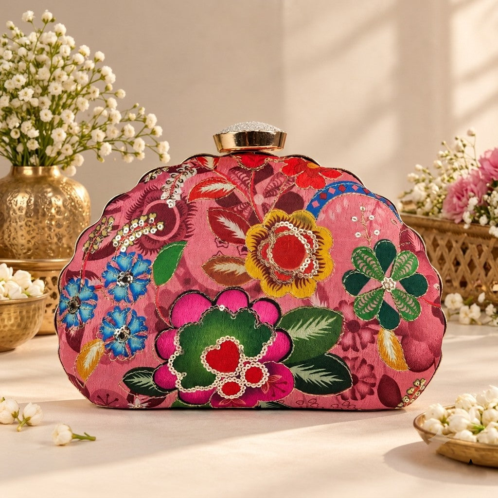 Ornate Rose Floral Clutch