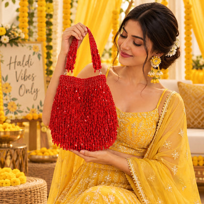 Vibrant Red Crystal Potli