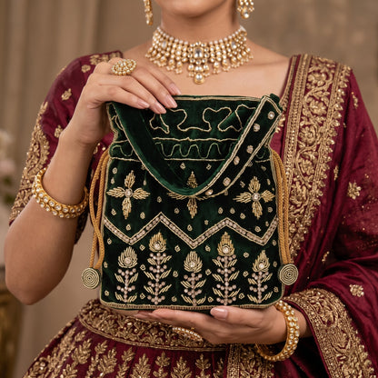Emerald Gold Beaded Potli