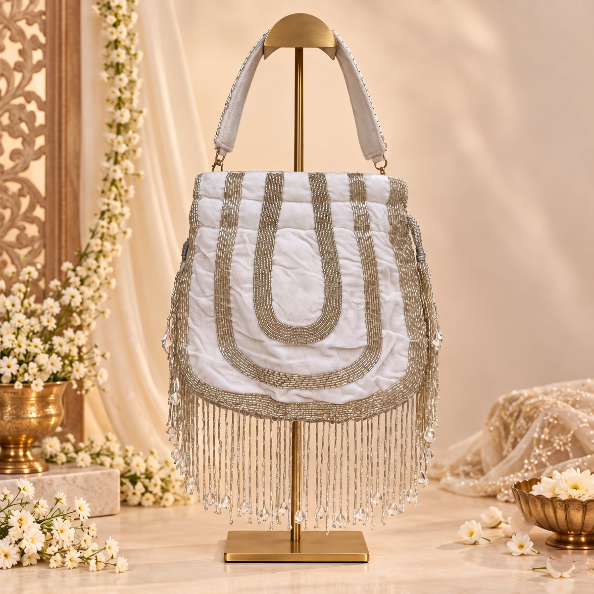 Silver Crystal Bridal Potli