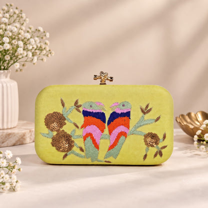 Embroidered Love Birds Clutch