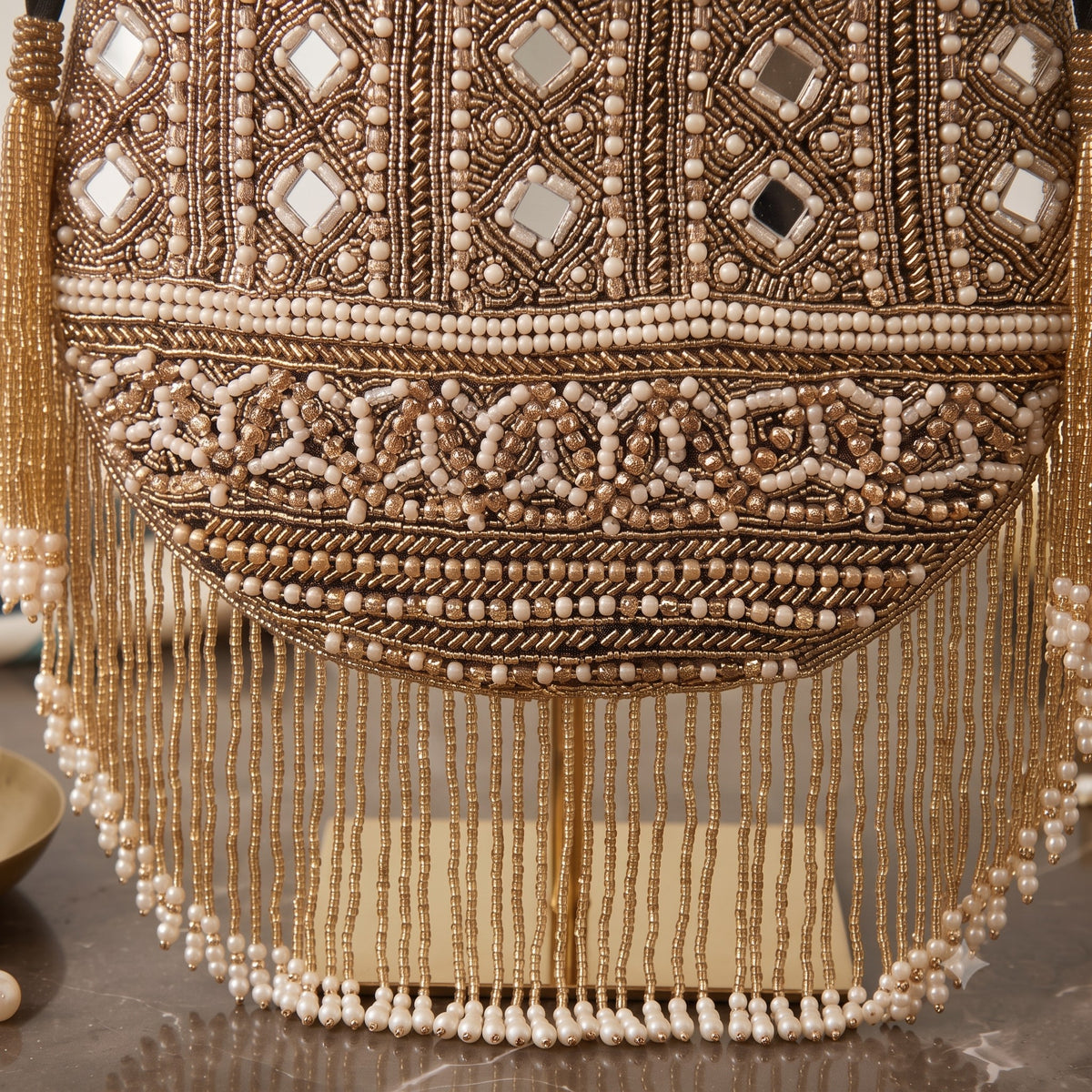 Noir Mirror-Work Beaded Potli