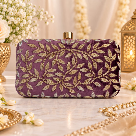 Lavender and Gold Zardozi embroidered Clutch