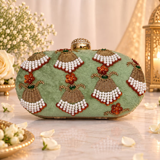 Mint Green Beaded Bridal Clutch