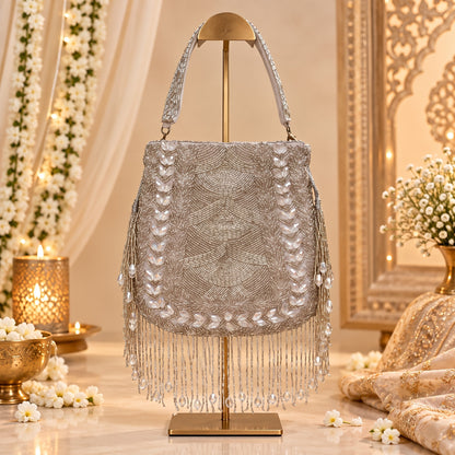 Silver Crystal Bridal Potli