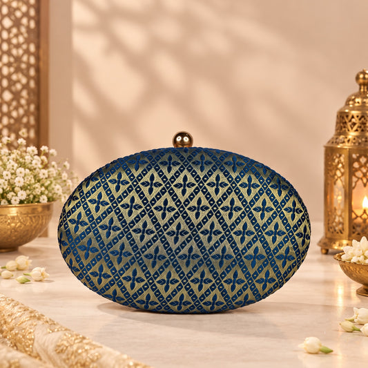 Elegant Green and Gold Brocade Clutch