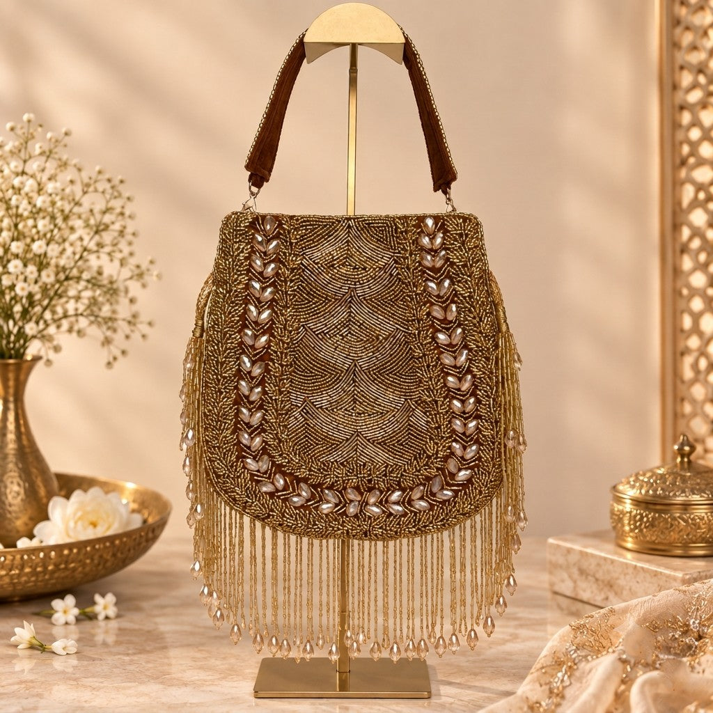 Brown Crystal Bridal Potli