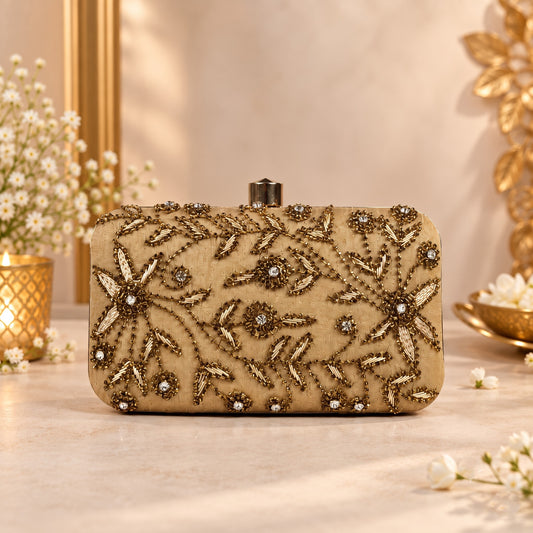 Embellished Gold Floral Clutch