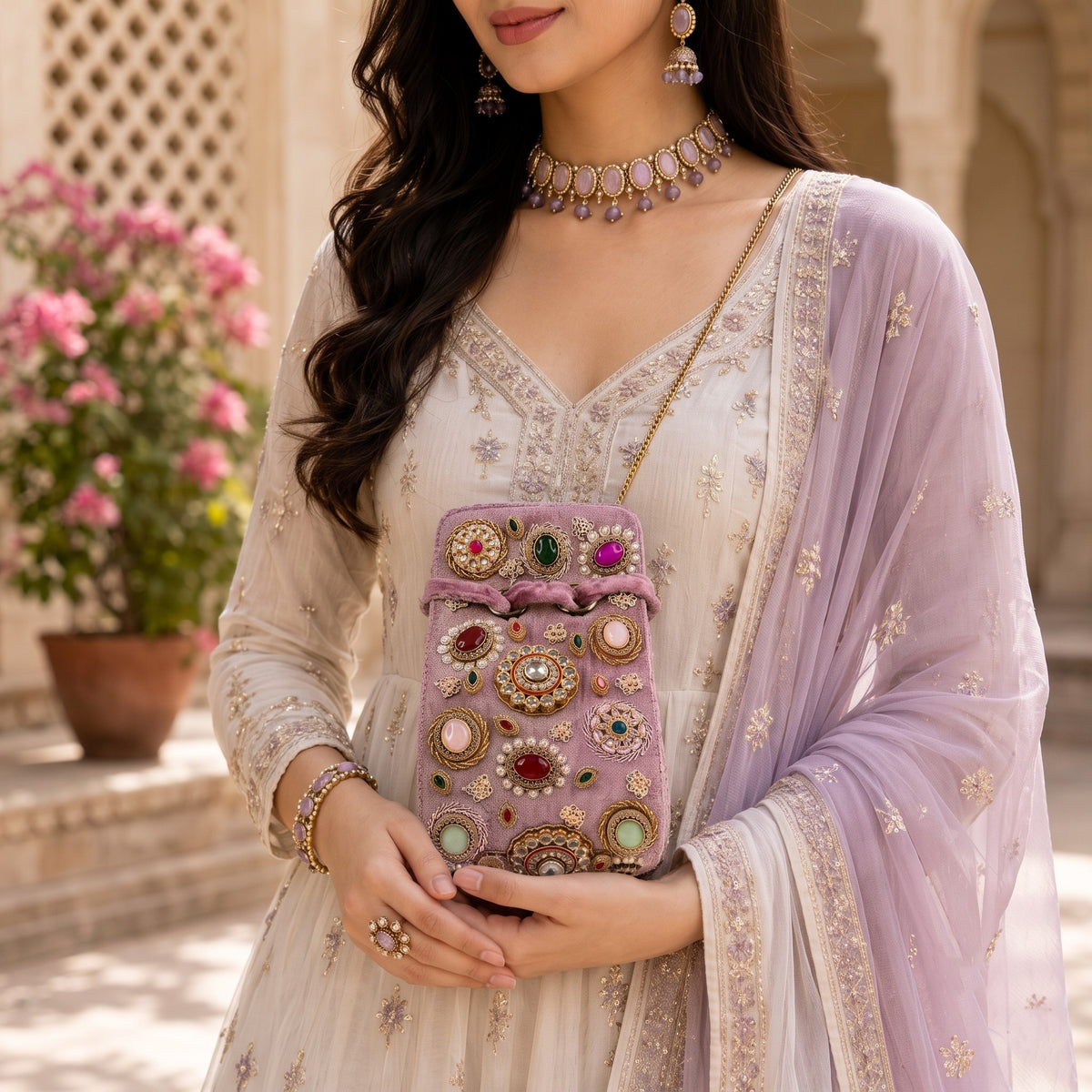 Lavender Kundan Jewel Potli