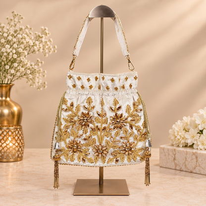 White Zardozi Embroidered Potli