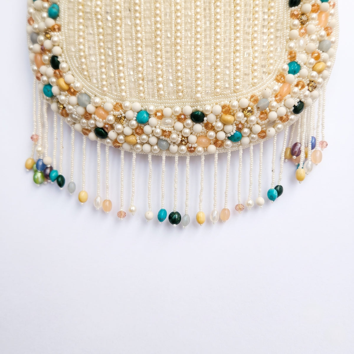 White Gemstone Fringe Potli