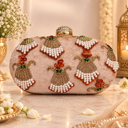 Blush Pink Beaded Bridal Clutch