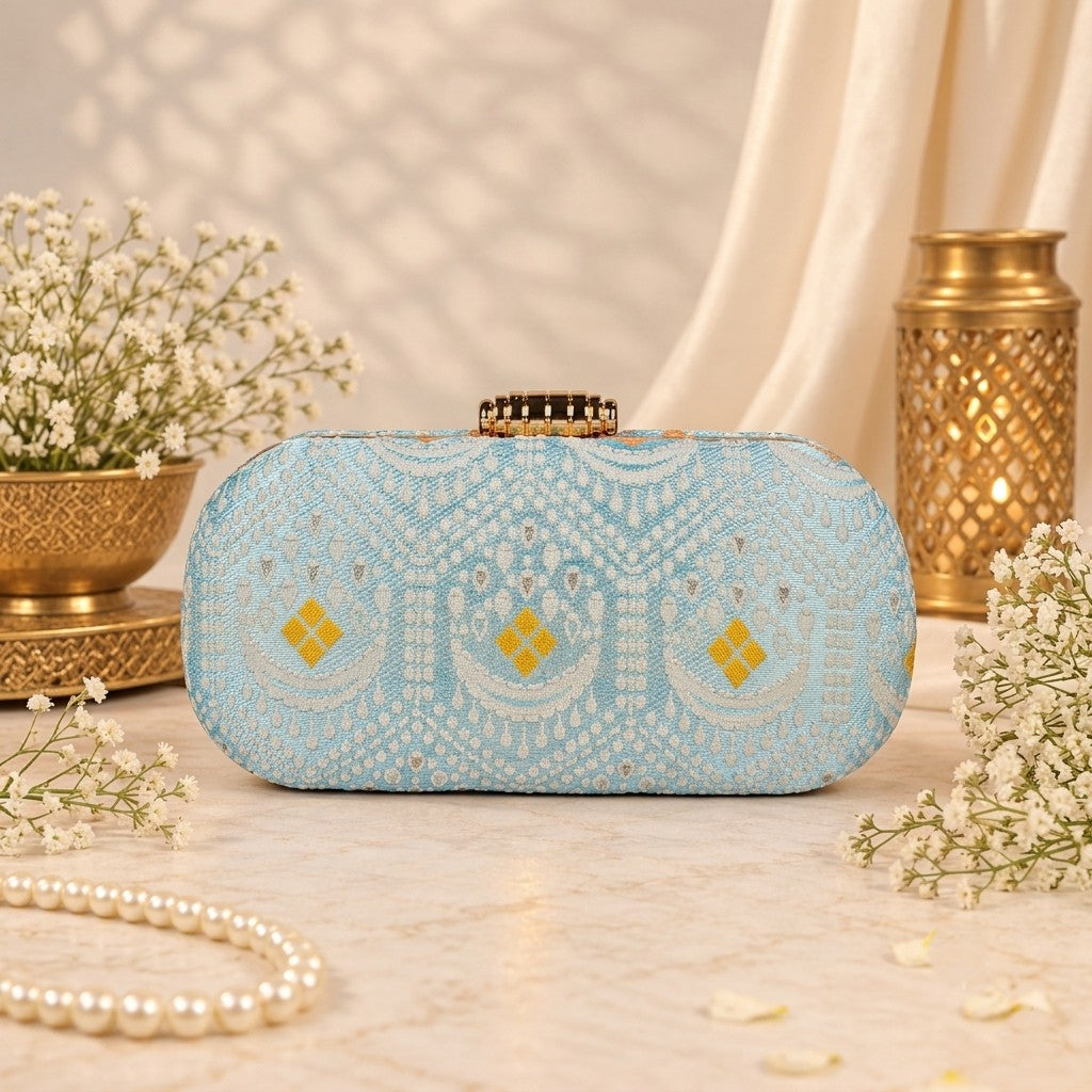Pastel Blue Floral Clutch