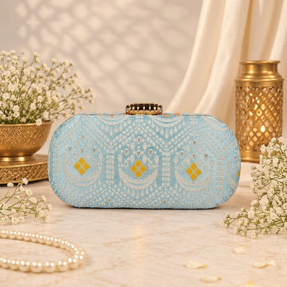 Pastel Blue Floral Clutch