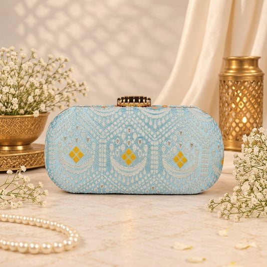 Pastel Blue Floral Clutch