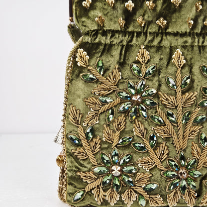Emerald Green Zardozi Embroidered Potli