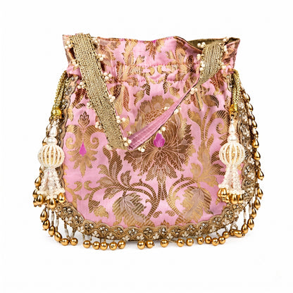 Blush Pink Brocade Potli