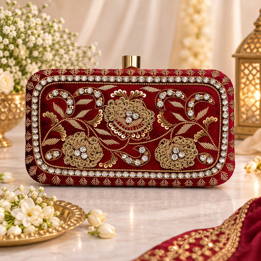 Embellished Burgundy Bridal Clutch
