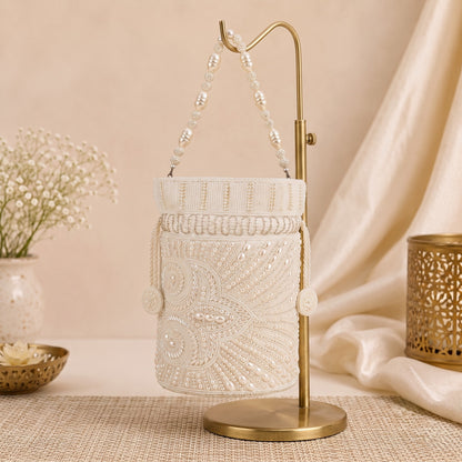 White Pearl Cylinder Potli