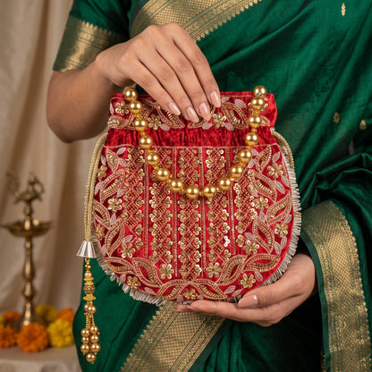 Ruby Sequin Leaf Potli